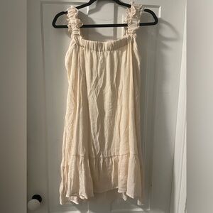 Impressions Lined Cream Ruffled Strap Dress